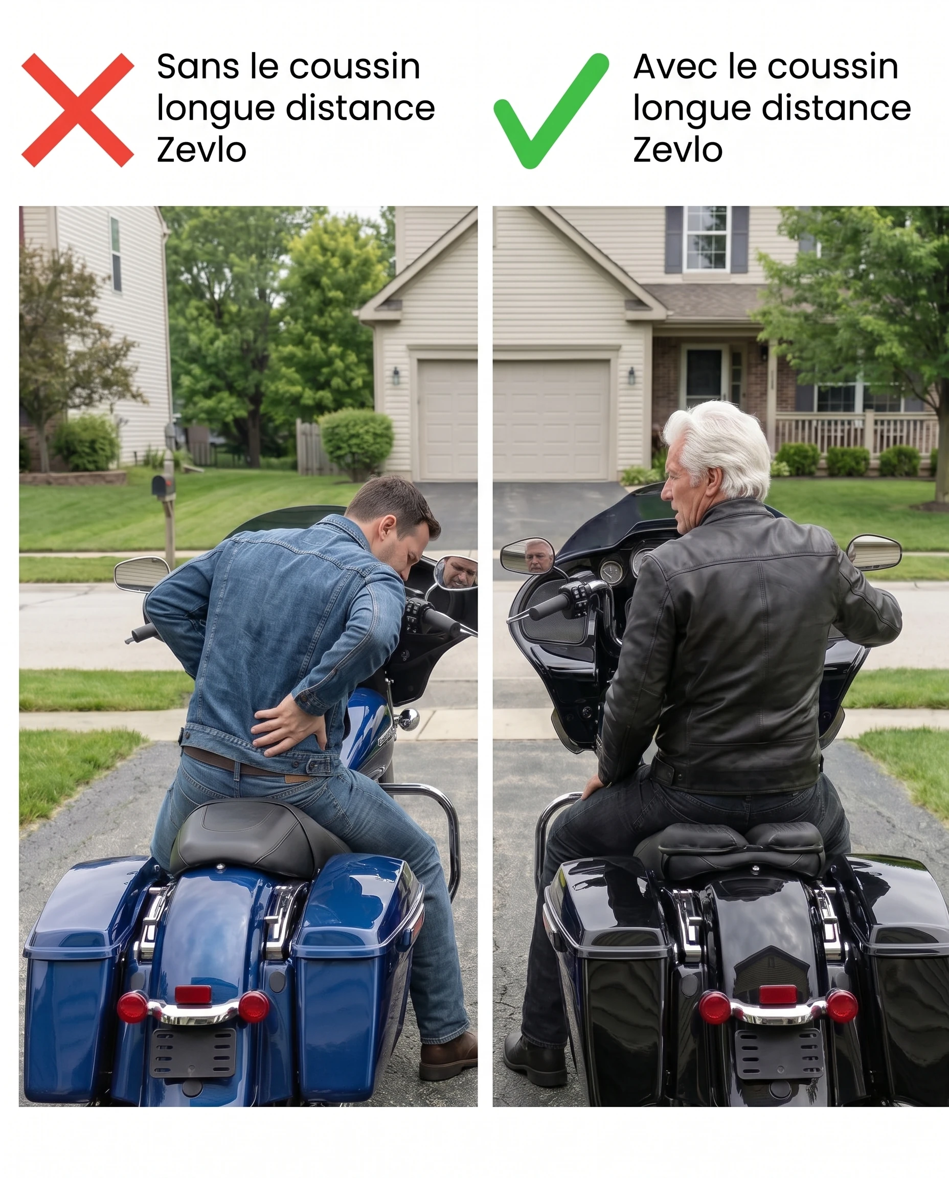 Sans le coussin longue distance Zevlo / avec le coussin longue distance Zevlo
