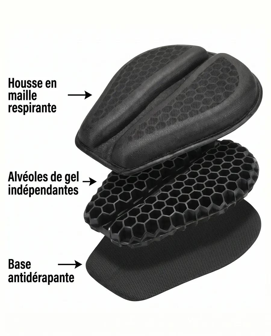Housse en maille, alvéoles de gel, base antidérapante